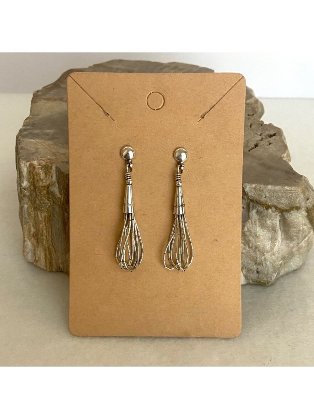Sterling Silver 925 Mexico Southwest Style Liquid Silver Dangle Tassel Earrings
